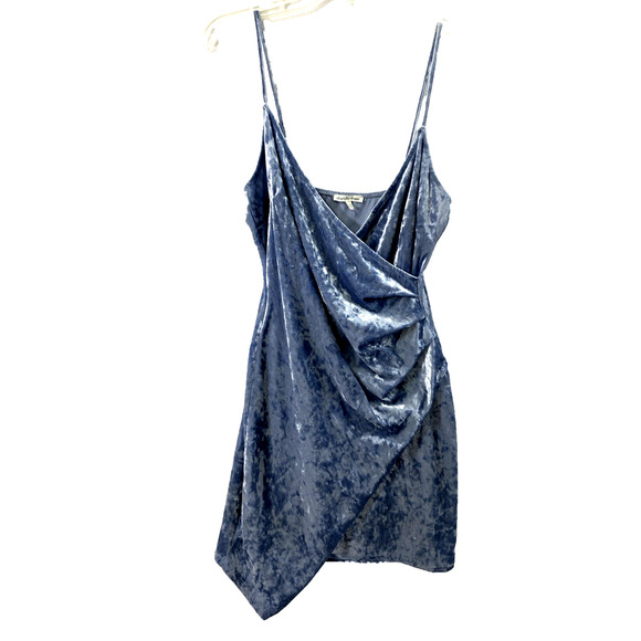 Womens Crushed Velvet Dress Sz Large Blue Ruched Fairy Hoco Party Event - Picture 2 of 9